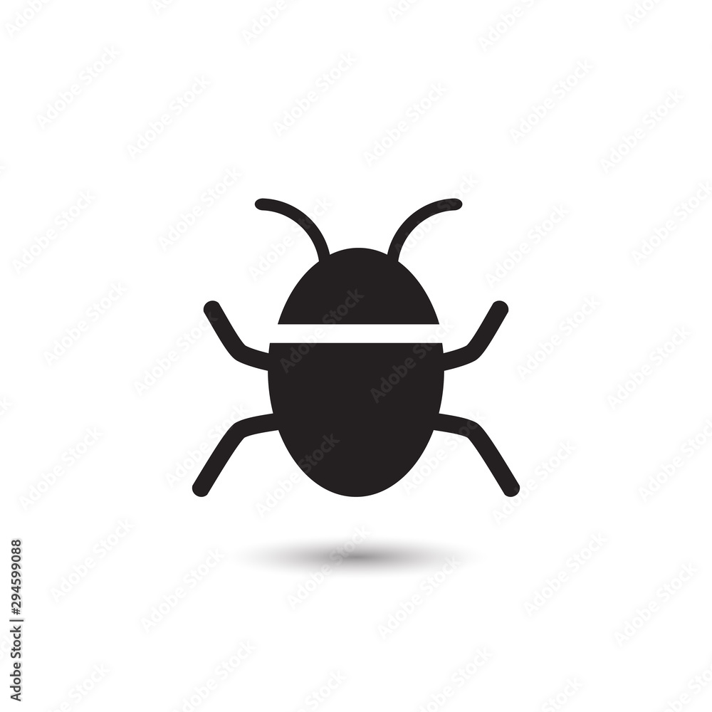 Bug vector icon on white illustration sign Bug vector icon on white illustration sign