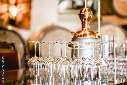alembic still for making alcohol inside distillery