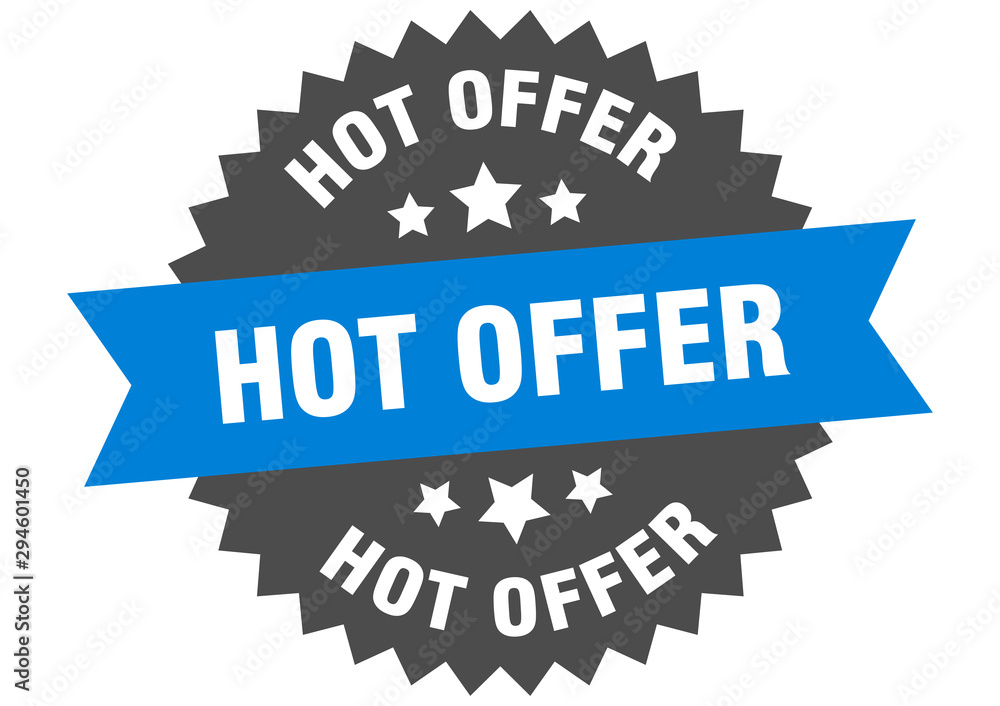 hot offer sign. hot offer blue-black circular band label hot offer sign. hot offer blue-black circular band label