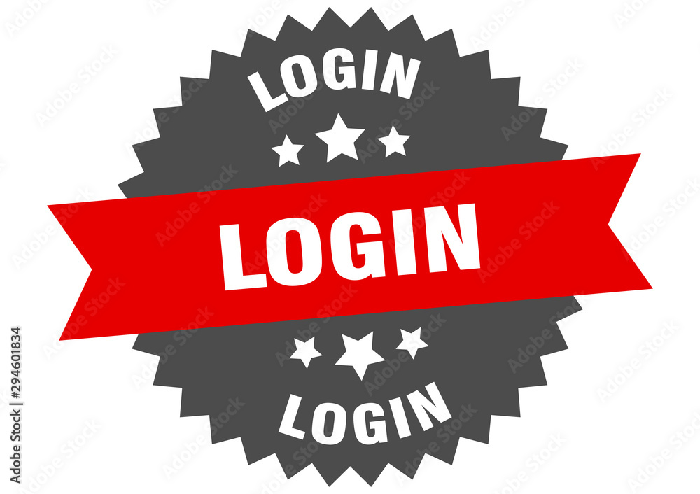 login sign. login red-black circular band label login sign. login red-black circular band label