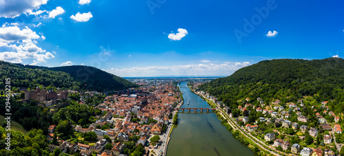 Quadro su tela Aerial view, Heidelberg Castle and Old Town of Heidelberg with Neckar, Baden-Wue