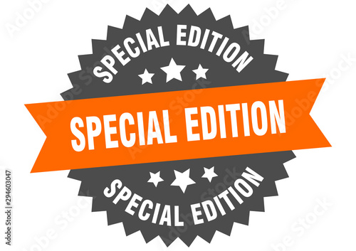 special edition sign. special edition orange-black circular band label