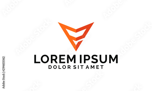 Initial letter e logo template with sharp arrow head triangle symbol in flat design monogram illustration