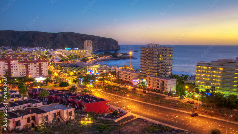 Tenerife. Los Christianos evening lights