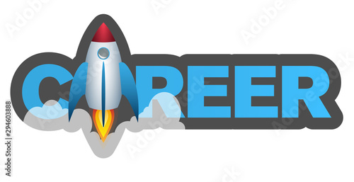 Valokuva word CAREER with launching rocket, career boost concept vector illustration