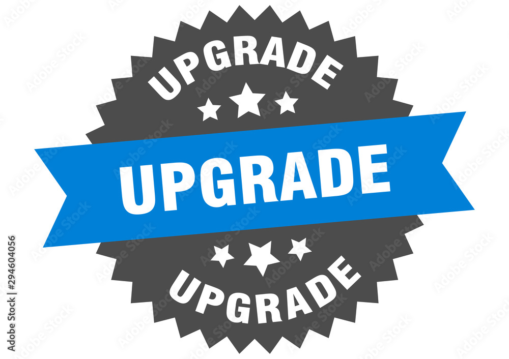 upgrade sign. upgrade blue-black circular band label upgrade sign. upgrade blue-black circular band label
