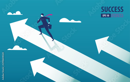 Business arrow concept with businessman on arrow flying to success. grow chart up increase profit sales and investment. background vector