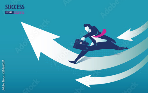 Business arrow concept with businessman on arrow jumping to success. grow chart up increase profit sales and investment. background vector