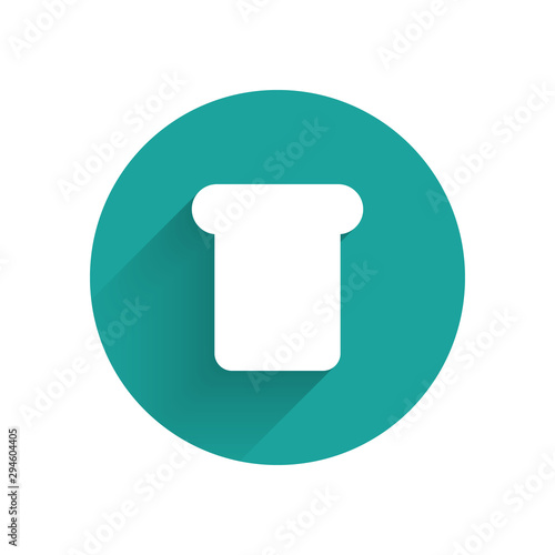 White Bread toast for sandwich piece of roasted crouton icon isolated with long shadow. Lunch, dinner, breakfast snack. Green circle button. Vector Illustration