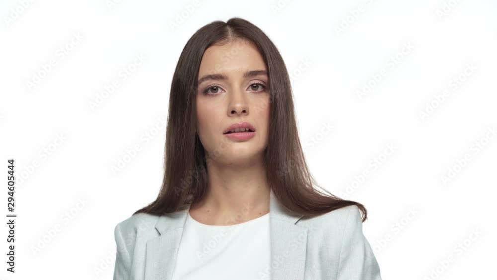 happy businesswoman taking off glasses isolated on white happy businesswoman taking off glasses isolated on white