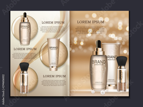Design Cosmetics Product  Brochure Template for Ads or Magazine Background. 3D Realistic Vector Iillustration