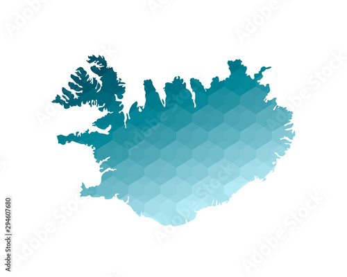 Vector isolated illustration icon with simplified blue silhouette of Iceland map. Polygonal geometric style. White background