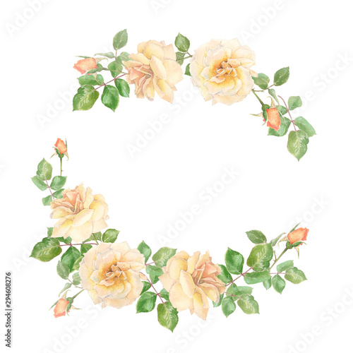 wreath of cream roses and buds watercolor decor