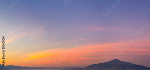 panoramic view of sunrise with clear sky on Mountain,Phu Luang District, Thailand