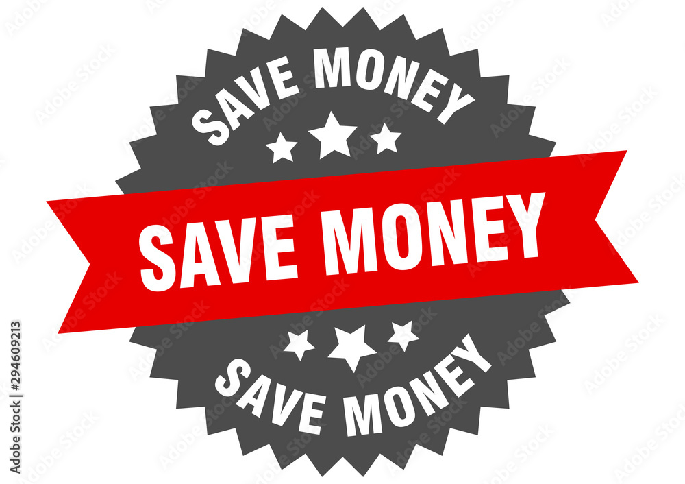 save money sign. save money red-black circular band label save money sign. save money red-black circular band label