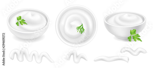 Sour cream in a bowl set