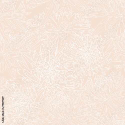 Elegant seamless pattern with hand drawn line chrysanthemum flowers, design elements. Floral pattern for wedding invitations, greeting cards, scrapbooking, print, gift wrap, manufacturing.