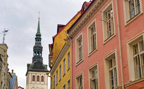 View of the old Tallinn streets and the St. Nicholas Church.