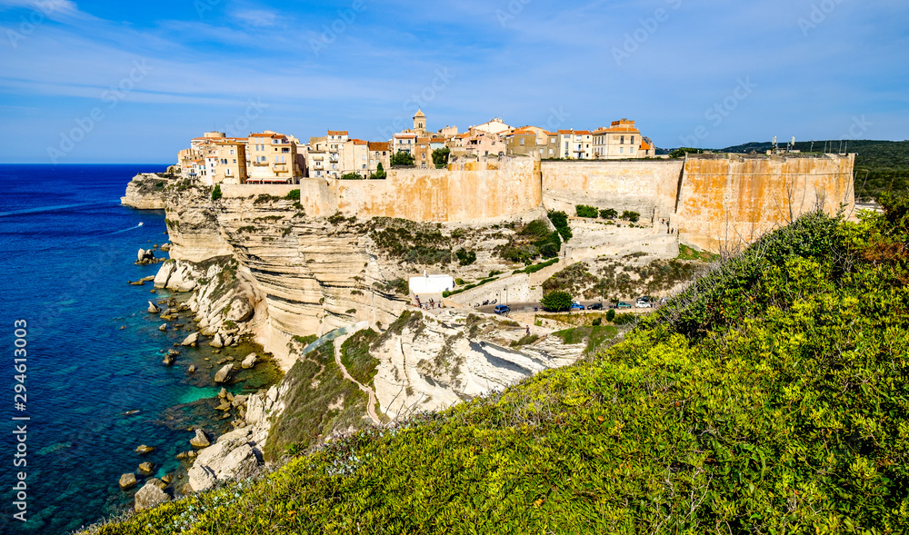 coastline and old town of bonifacio on corsica coastline and old town of bonifacio on corsica