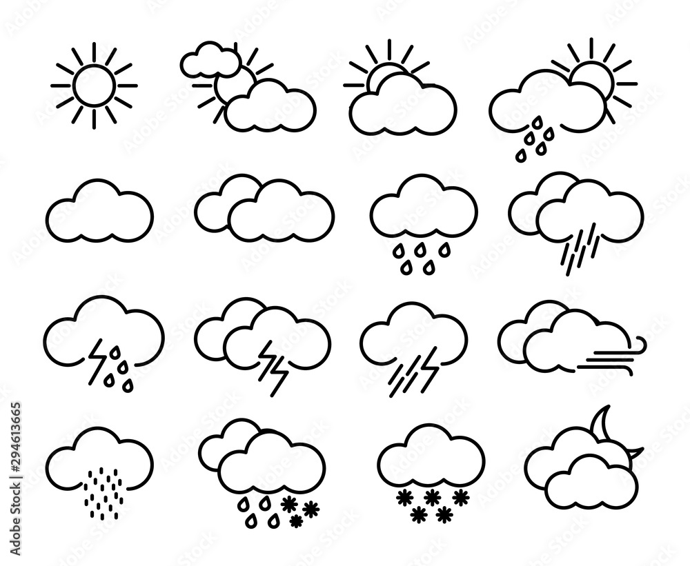 Weather icons set, weather forecast. Climatic symbols. Meteorology Icons Weather icons set, weather forecast. Climatic symbols. Meteorology Icons