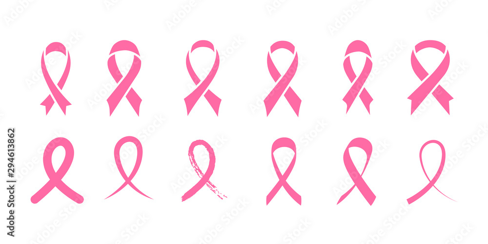 Set of pink ribbons. Vector icon. Set of pink ribbons. Vector icon.