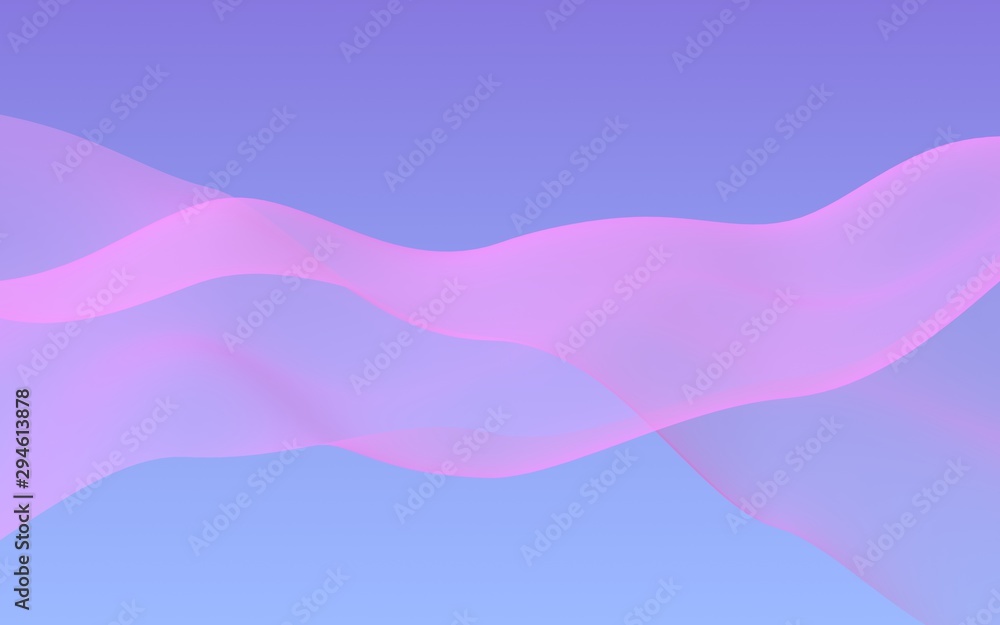 Fototapeta premium Pink wave on blue sky abstract background. Fluttering pink scarf. Waving on wind pink fabric. 3D illustration