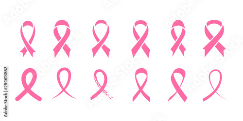 Set of pink ribbons. Vector icon.