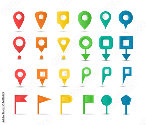 Set of map markers and colorful pointers. Navigation map pins. Collection GPS icons.