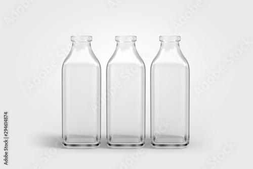 3D illustrator traditional glass bottle of natural milk with glossy cap isolated