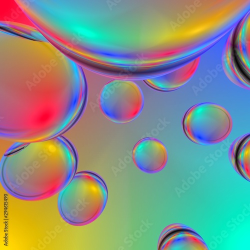 Colorful bubbles background. Fresh air, and perspective space background. Abstract 3d render illustration with vibrant rainbow colors.