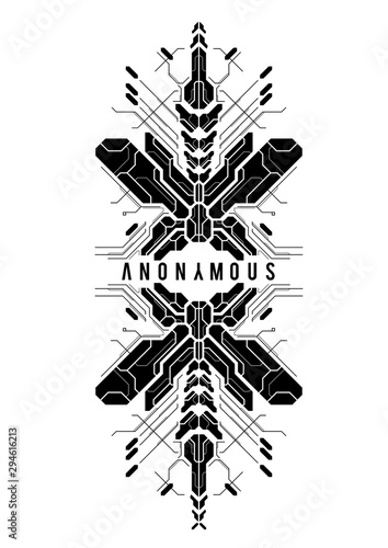 Cyberpunk futuristic poster. Tech Abstract poster template with HUD elements. Modern flyer for web and print. hacking, cyber culture, programming and virtual environments.