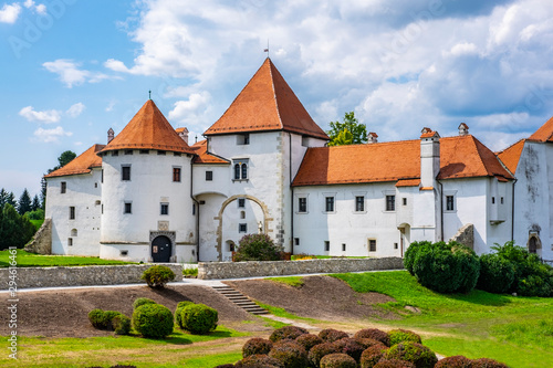 City park and old castle in Varazdin, Croatia, sunny summer day