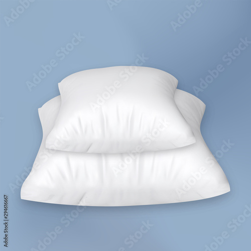 Pillow Stack For Comfortable Relax Sleep Vector Copy Space. Two Blank Orthopedic Soft Pillow. Bed Cotton Accessory Interior Element For Sleeping Concept Template Realistic 3d Illustration