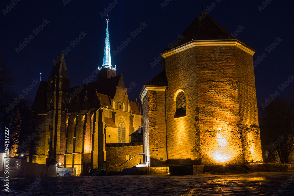 Night view of St. Martin's Church in Wroclaw. Poland