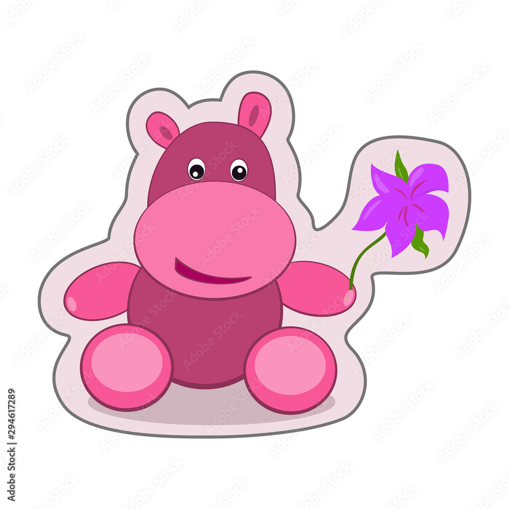 Cute hippo with a flower. Abstract concept, icon. Vector illustration on white background. Cute hippo with a flower. Abstract concept, icon. Vector illustration on white background.
