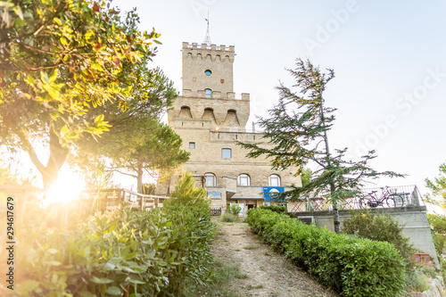 The Cerrano tower, located on Pineto beach, Abruzzo, Italy. Protected sea area in the adriatic sea at sunset photo