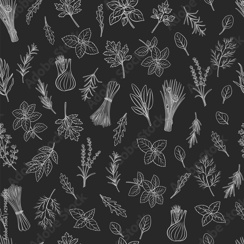 Culinary herbs and spice seamless pattern.