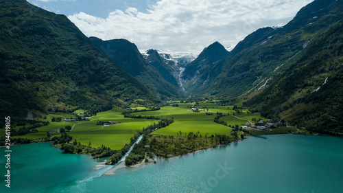 Briksdal Glacier & Olden Lake, in Olden, Hordaland og Sogn og Fjordane, Norway 2019 photo