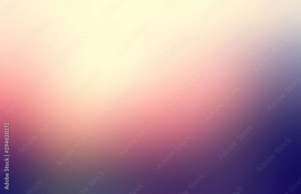 Outdoor twilight blurred illustration. Delicate light and smoky shades abstract defocus pattern. Yellow red blue gradient random background. Nature silhouette tints. Dawn sky.