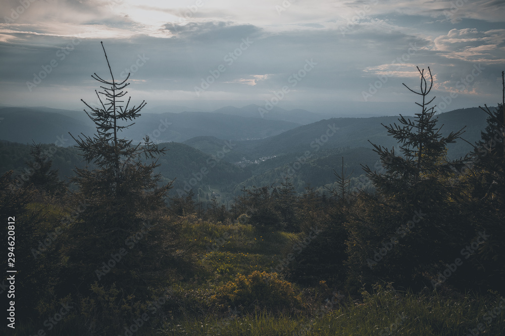 Moody landscape view from a hill in the black forest Moody landscape view from a hill in the black forest
