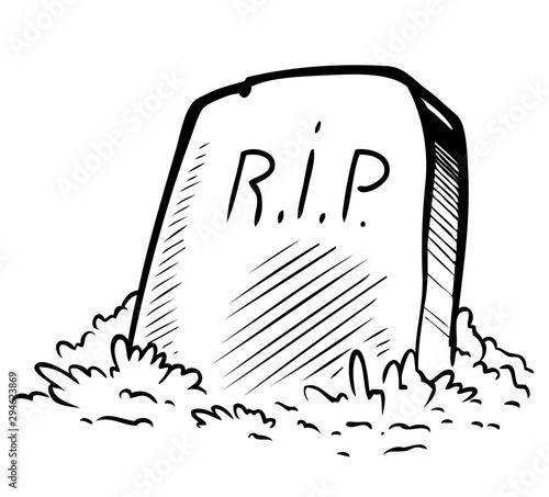 Slika na platnu Cartoon graphic black and white tomb gravestone with R