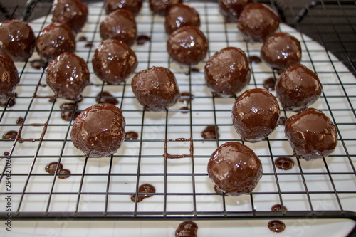 a few chocolate balls close up