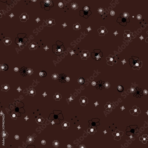Hand-draw minimalist flower pattern. Brown background with a black and white floral drawing. A pattern for background, wallpaper, print or fashion textiles. 