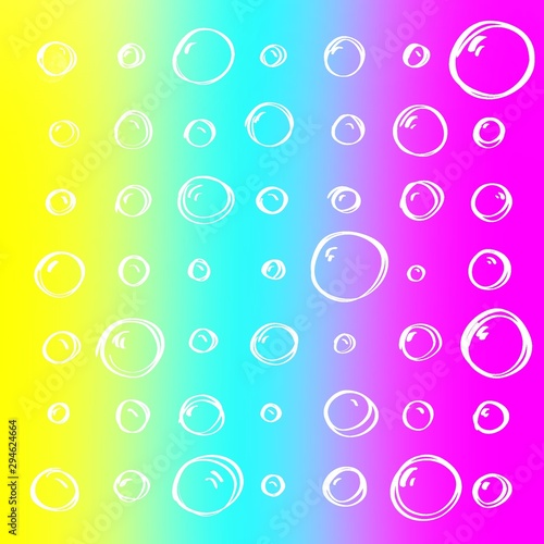 Digital hand-drawn soap bubbles pattern for background, fabric, wrapping paper. stock template design. Pop colors and white draw vectors 