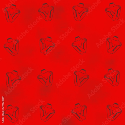 Digital-drawn about skin and body. An emotional and sensorial pattern for background, fabric, wrapping paper. stock template design. Black contours and bloody red background - vectors images