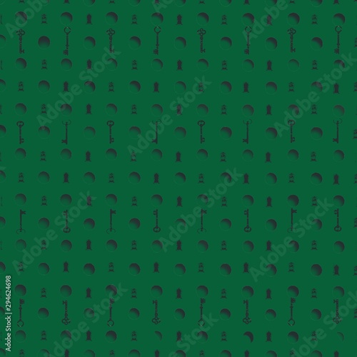 Digital hand-drawn keys and lock pattern for background, fabric, wrapping paper. stock template design. black icons and  green background - vectors images 