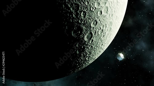 4K. Commercial Spacecraft Orbiting Moon. Ultra High Definition. 3840x2160. 3D Animation. photo