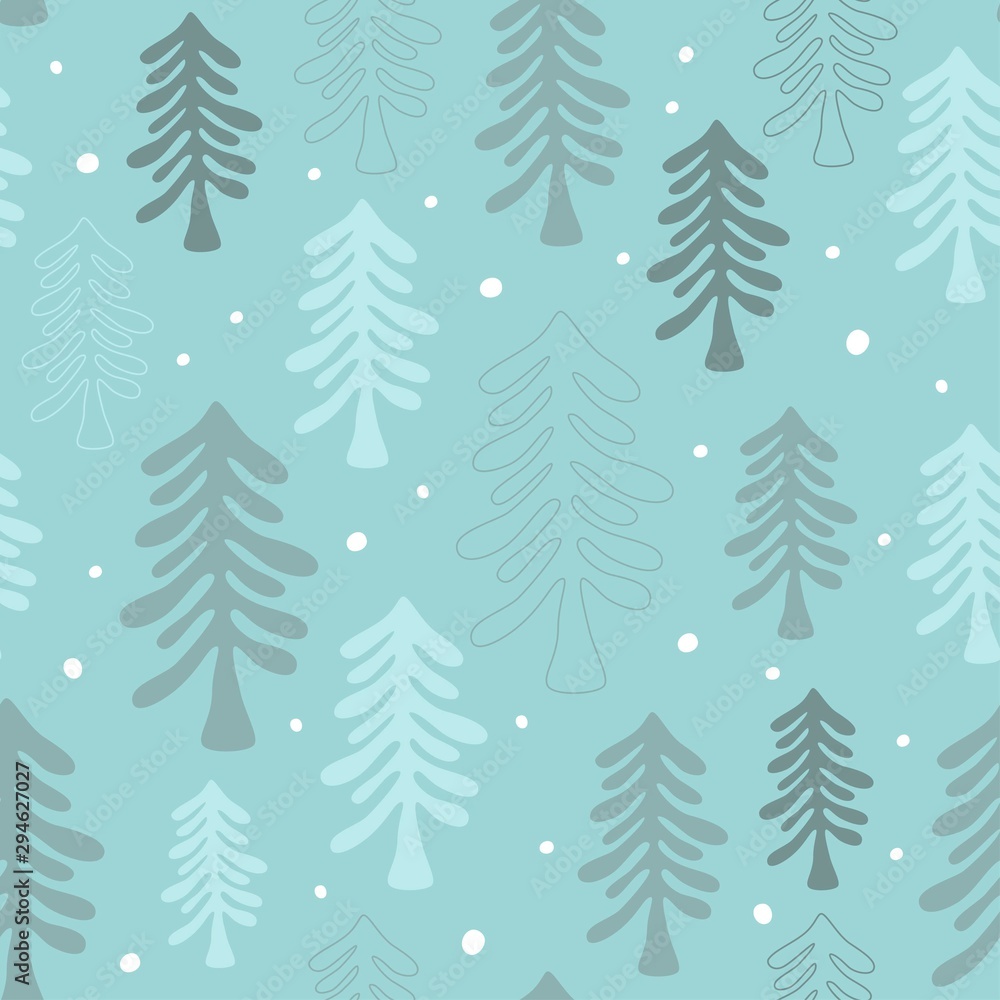 Cute winter seamless pattern with christmas tree and snow. Vector illustration.