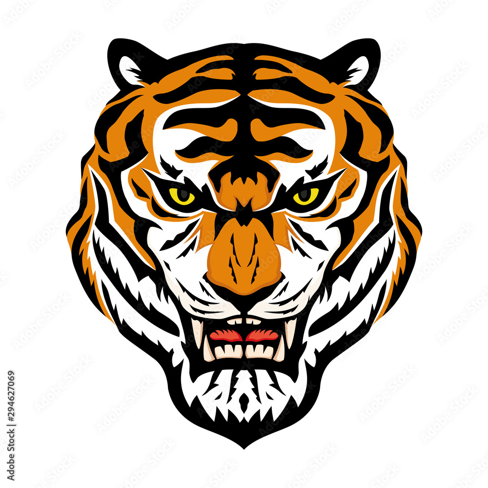 Fototapeta premium Angry tiger sign on a white background.