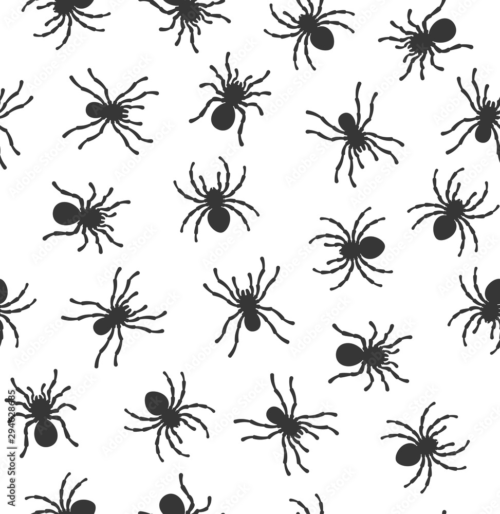 Spiders Seamless Pattern on White Background. Vector